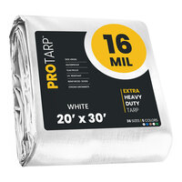 ProTarp 20' x 30' White Extra Heavy-Duty Weatherproof 16 Mil Poly Tarp with Reinforced Edges