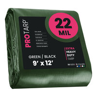 ProTarp 9' x 12' Green / Black Extreme Heavy-Duty Weatherproof 22 Mil Poly Tarp with Reinforced Edges
