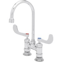 T&S B-0325-CR-WH4 Deck Mount Faucet with 5 3/4" Gooseneck Spout, Stream Regulator Outlet, and 4" Wrist Action Handles