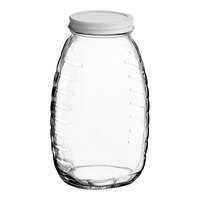 24 oz. (32 oz. Honey Weight) Classic Queenline Glass Honey Jar Kit with Plastisol-Lined White Metal Lid- 12/Case - 12/Case