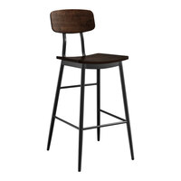 Lancaster Table & Seating Mid-Century Black Barstool with Espresso Wood Seat and Backrest - Assembled