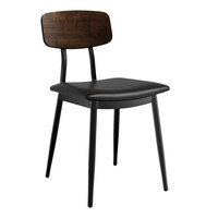 Lancaster Table & Seating Mid-Century Black Chair with Black Vinyl Padded Seat and Espresso Wood Backrest - Assembled