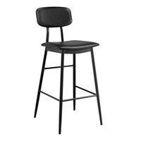 Lancaster Table & Seating Mid-Century Black Barstool with Black Vinyl Padded Seat and Backrest - Assembled