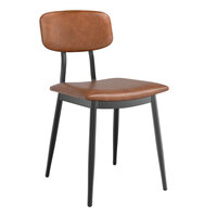 Lancaster Table & Seating Mid-Century Black Chair with Cognac Vinyl Padded Seat and Backrest - Assembled