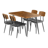 Lancaster Table & Seating Mid-Century 30" x 48" Rectangular Vintage Finish Butcher Block Standard Height Table with 4 Black Vinyl Chairs