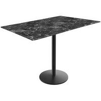 Holland Bar Stool EuroSlim 32" x 48" Black Faux Marble Indoor / Outdoor Bar Height Table with Round Base