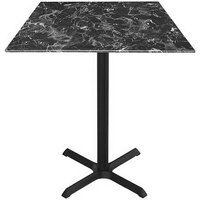 Holland Bar Stool EuroSlim 36" x 36" Black Faux Marble Indoor / Outdoor Bar Height Table with Cross Base