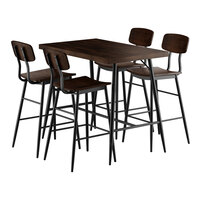 Lancaster Table & Seating Mid-Century 30" x 48" Rectangular Espresso Finish Butcher Block Bar Height Table with 4 Barstools