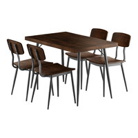 Lancaster Table & Seating Mid-Century 30" x 48" Rectangular Espresso Finish Butcher Block Standard Height Table with 4 Chairs