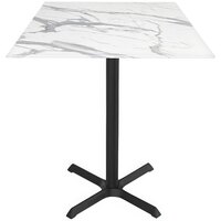 Holland Bar Stool EuroSlim 32" x 32" White Faux Marble Indoor / Outdoor Bar Height Table with Cross Base