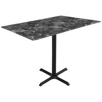 Holland Bar Stool EuroSlim 32" x 48" Black Faux Marble Indoor / Outdoor Bar Height Table with Cross Base