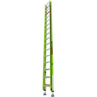 Little Giant HyperLite 32' Type 1AA Green Fiberglass Extension Ladder with Cable Hooks, Claw, V-Bar, and Ratchet Levelers 17532-264V - 375 lb. Capacity