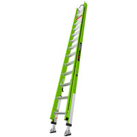 Little Giant HyperLite 28' Type 1AA Green Fiberglass Extension Ladder with Cable Hooks, Claw, V-Bar, and Ratchet Levelers 17528-264V - 375 lb. Capacity