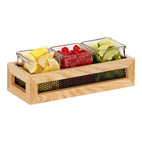 Cal-Mil Camden Natural Oak Wood / Black Metal Condiment Organizer with 3 Glass Jars - 12 3/4" x 5" x 4 1/2"