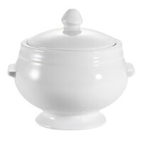 CAC LN-12-P1 12 oz. Bright White Porcelain Bouillon with Handles - 24/Case