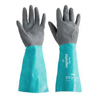 Ansell AlphaTec® 58-435 15" Green / Gray 27 Mil Unsupported Ansell Grip™ Technology Nitrile Gloves with Cotton Flock Lining - Pair - 12/Pack