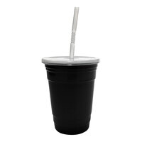 GET To-Go 16 oz. Black Polypropylene Reusable Tumbler, Lid, and Straw Set - 24/Case