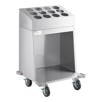 ServIt 24" Stainless Steel Flatware / Tray Cart with 12 Flatware Cylinder Capacity TSC-24