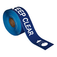 Superior Mark 4" x 100' Blue / White Eye Wash "Keep Clear" Safety Floor Tape