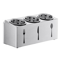 ServSense Three Hole Stainless Steel Flatware Organizer with Flatware Silhouettes and Perforated Stainless Steel Cylinders