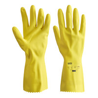 Lavex 12" Yellow 18 Mil Latex Rubber Gloves with Flock Lining - Pair - 12/Pack