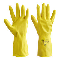 Lavex 12" Yellow 15 Mil Latex Rubber Gloves with Flock Lining - Pair - 12/Pack