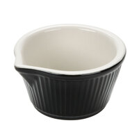 Tuxton B4X-0408 4 oz. Black / Eggshell Fluted China Ramekin with Spout - 48/Case