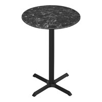 Holland Bar Stool EuroSlim 32" Round Black Marble Indoor / Outdoor Bar Height Table with Cross Base