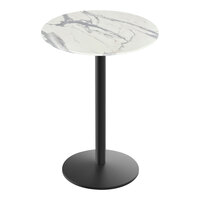 Holland Bar Stool EuroSlim 32" Round White Marble Indoor / Outdoor Bar Height Table with Round Base