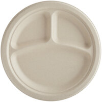 World Centric 9" No PFAS Added 3-Compartment Round Compostable Fiber Plate - 1000/Case