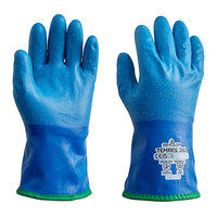 Showa TEMRES 282 10 13/16" Blue Thermal Insulated Polyurethane Rough Grip Glove - Pair