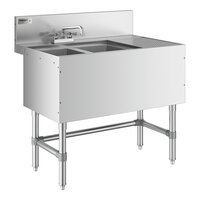 Regency Spec Line Stainless Steel Two Bowl Underbar Sink with 12" Right Drainboard and Faucet - 24" x 36"