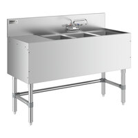 Regency Spec Line Stainless Steel Three Bowl Underbar Sink with 12" Left Drainboard and Faucet - 19" x 48"