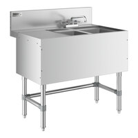 Regency Spec Line Stainless Steel Two Bowl Underbar Sink with 12" Left Drainboard and Faucet - 24" x 36"