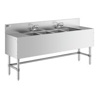 Regency Spec Line Stainless Steel Four Bowl Underbar Sink with (2) 12" Drainboards and 2 Faucets - 19" x 72"
