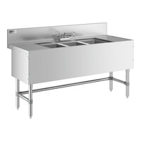 Regency Spec Line Stainless Steel Three Bowl Underbar Sink with (2) 12" Drainboards and Faucet - 24" x 60"
