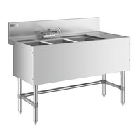 Regency Spec Line Stainless Steel Three Bowl Underbar Sink with 12" Right Drainboard and Faucet - 24" x 48"