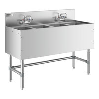 Regency Spec Line Stainless Steel Four Bowl Underbar Sink with 2 Faucets - 19" x 48"