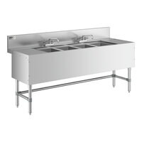 Regency Spec Line Stainless Steel Four Bowl Underbar Sink with (2) 12" Drainboards and 2 Faucets - 24" x 72"