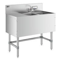 Regency Spec Line Stainless Steel Two Bowl Underbar Sink with 12" Left Drainboard and Faucet - 19" x 36"