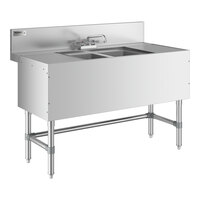 Regency Spec Line Stainless Steel Two Bowl Underbar Sink with (2) 12" Drainboards and Faucet - 24" x 48"