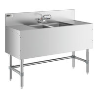 Regency Spec Line Stainless Steel Two Bowl Underbar Sink with (2) 12" Drainboards and Faucet - 19" x 48"