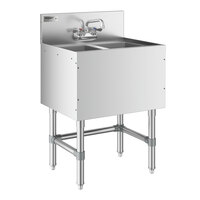 Regency Spec Line Stainless Steel Two Bowl Underbar Sink with Faucet - 19" x 24"