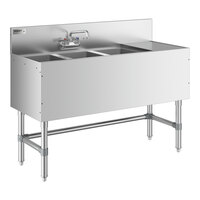 Regency Spec Line Stainless Steel Three Bowl Underbar Sink with 12" Right Drainboard and Faucet - 19" x 48"