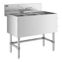Regency Spec Line Stainless Steel Three Bowl Underbar Sink with Faucet - 24" x 36"