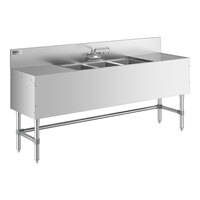 Regency Spec Line Stainless Steel Three Bowl Underbar Sink with (2) 18" Drainboards and Faucet - 19" x 72"