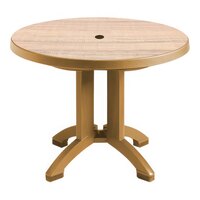 Grosfillex Aquaba 38" Round Sawcut Resin Table with Teakwood Legs