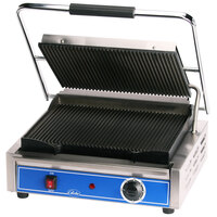 Globe GPG1410 Grooved Iron Top & Bottom Panini Sandwich Grill - 14" x 10" Cooking Surface - 120V, 1800W