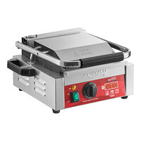 Avantco PG100T Commercial Panini Sandwich Grill with Timer, Grooved Plates, and 8 1/2" x 8 1/2" Cooking Surface - 120V, 1750W