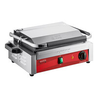 Avantco PG200GS Commercial Panini Sandwich Grill with Grooved Top and Smooth Bottom Plates, and 13 3/8" x 8 3/4" Cooking Surface - 120V, 1750W